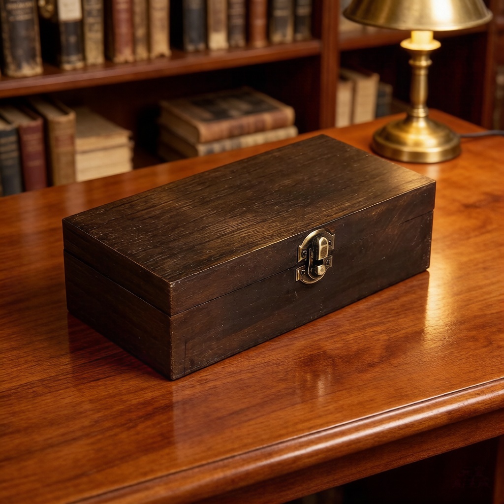 Vintage Dark Wood Storage Box  – Tech Accessories Storage recenzja i cena