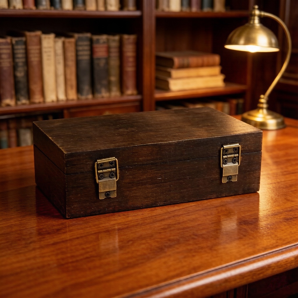 Vintage Dark Wood Storage Box  – Tech Accessories Storage recenzja i cena